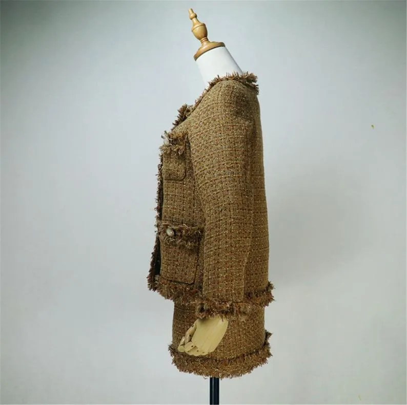 Tailor Made or Custom Made Hand Made Loose Fit Brown Tweed Blazer   Skirt Suit 6 Colours for Women