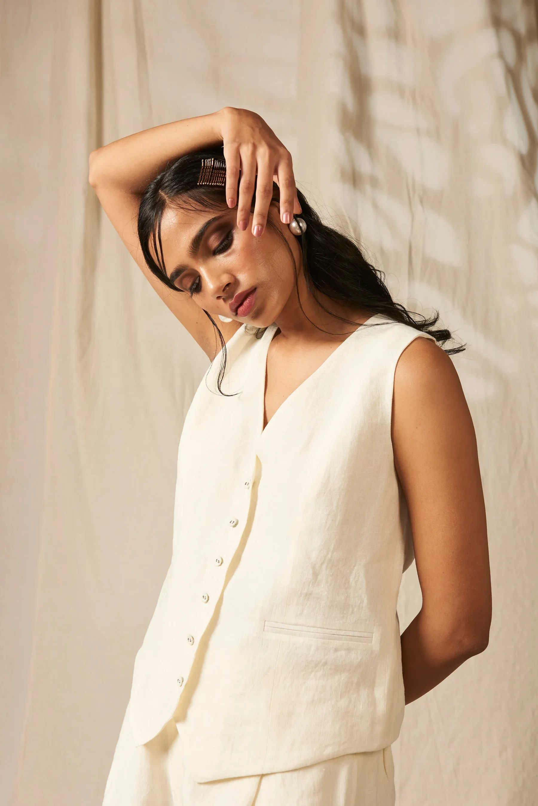 Taj Linen Waist Coat Set