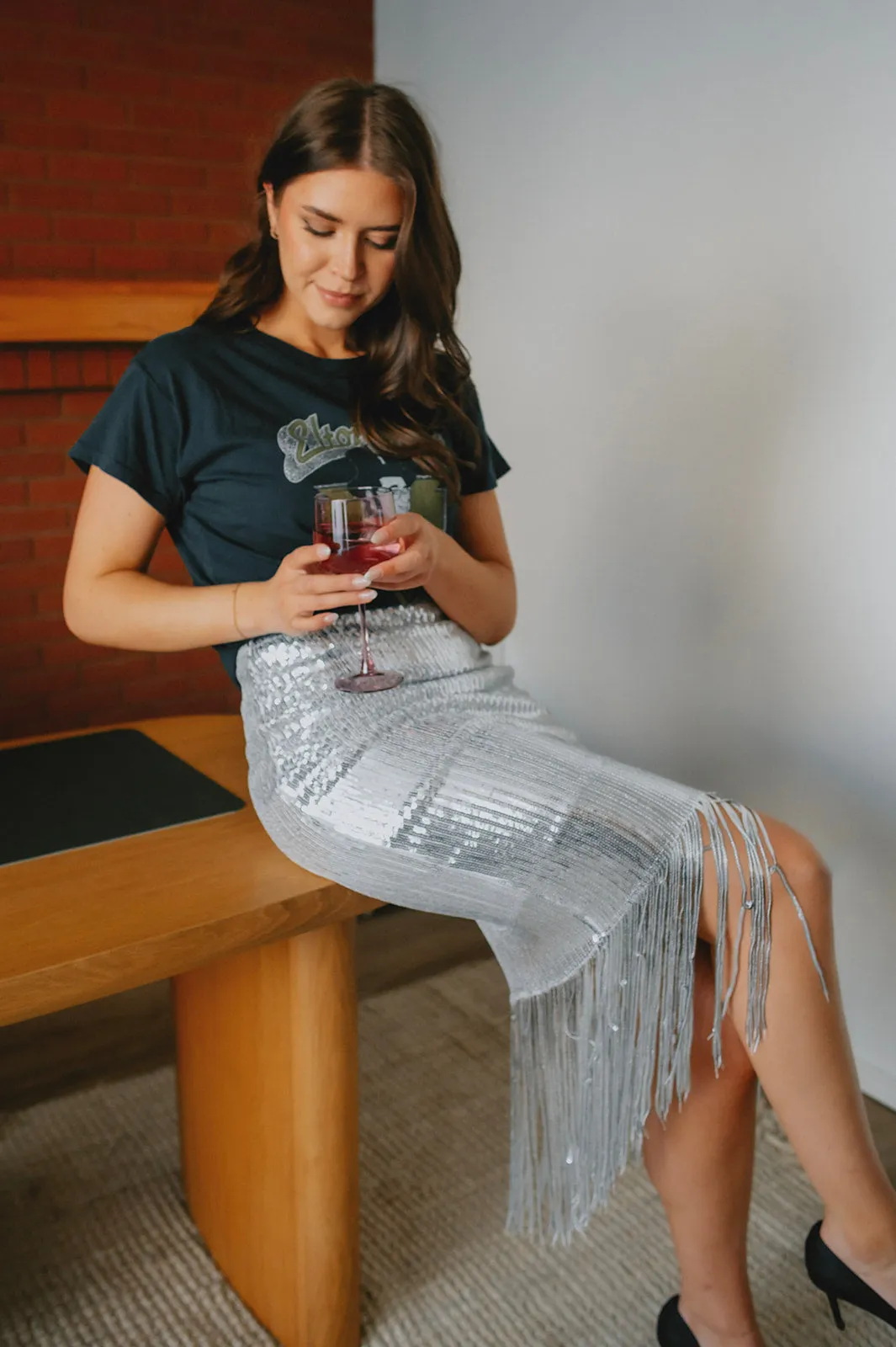 The Farrah Sequin Fringe Skirt