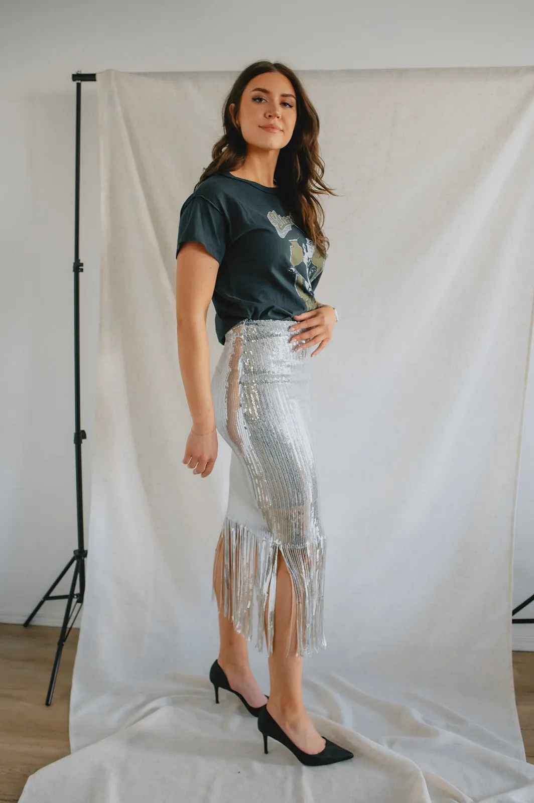 The Farrah Sequin Fringe Skirt