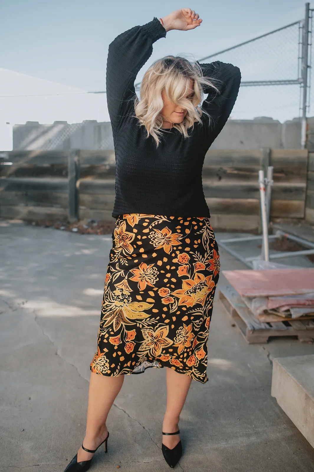 The Heavenly Satin Floral Midi Skirt