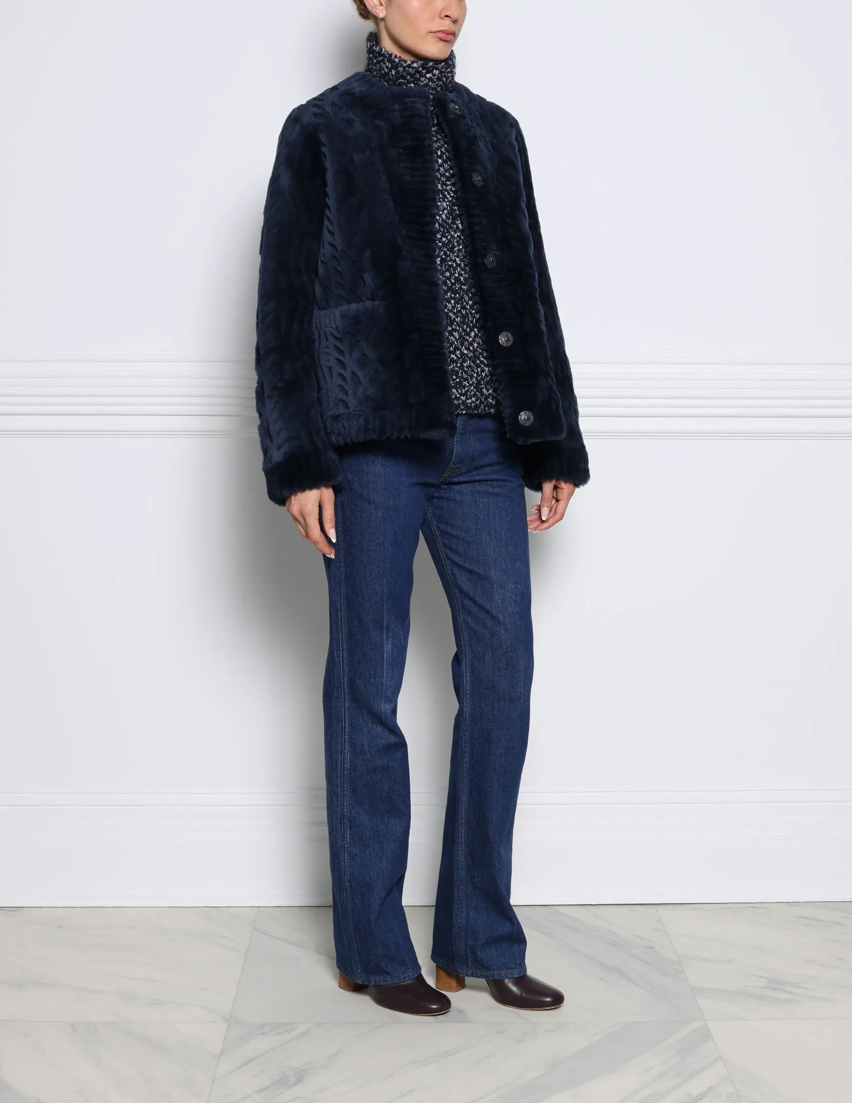 The Wrenley Cable Knit Grooved Shearling Jacket