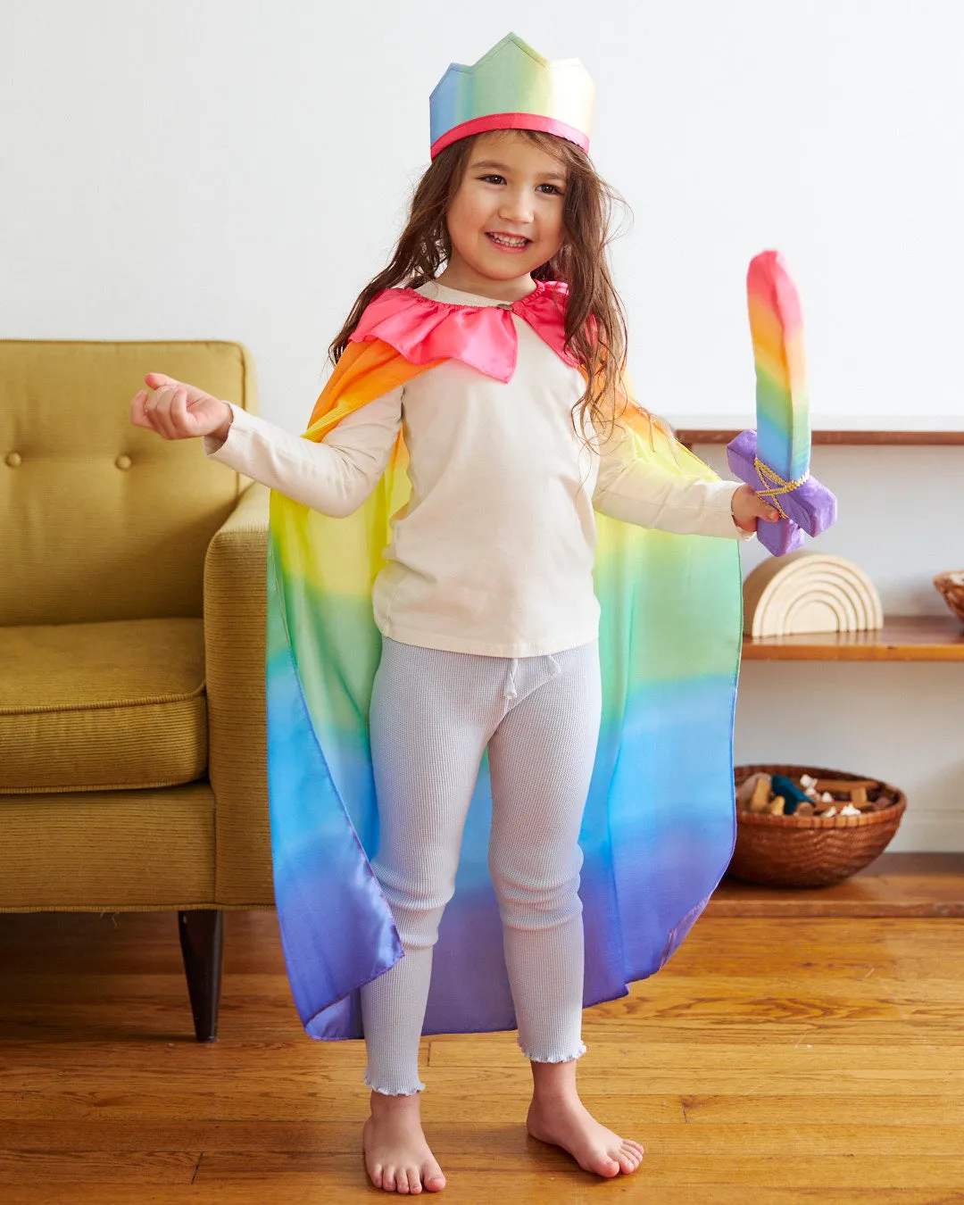 Unleash Imagination with the Luxurious Rainbow Silk Cape!