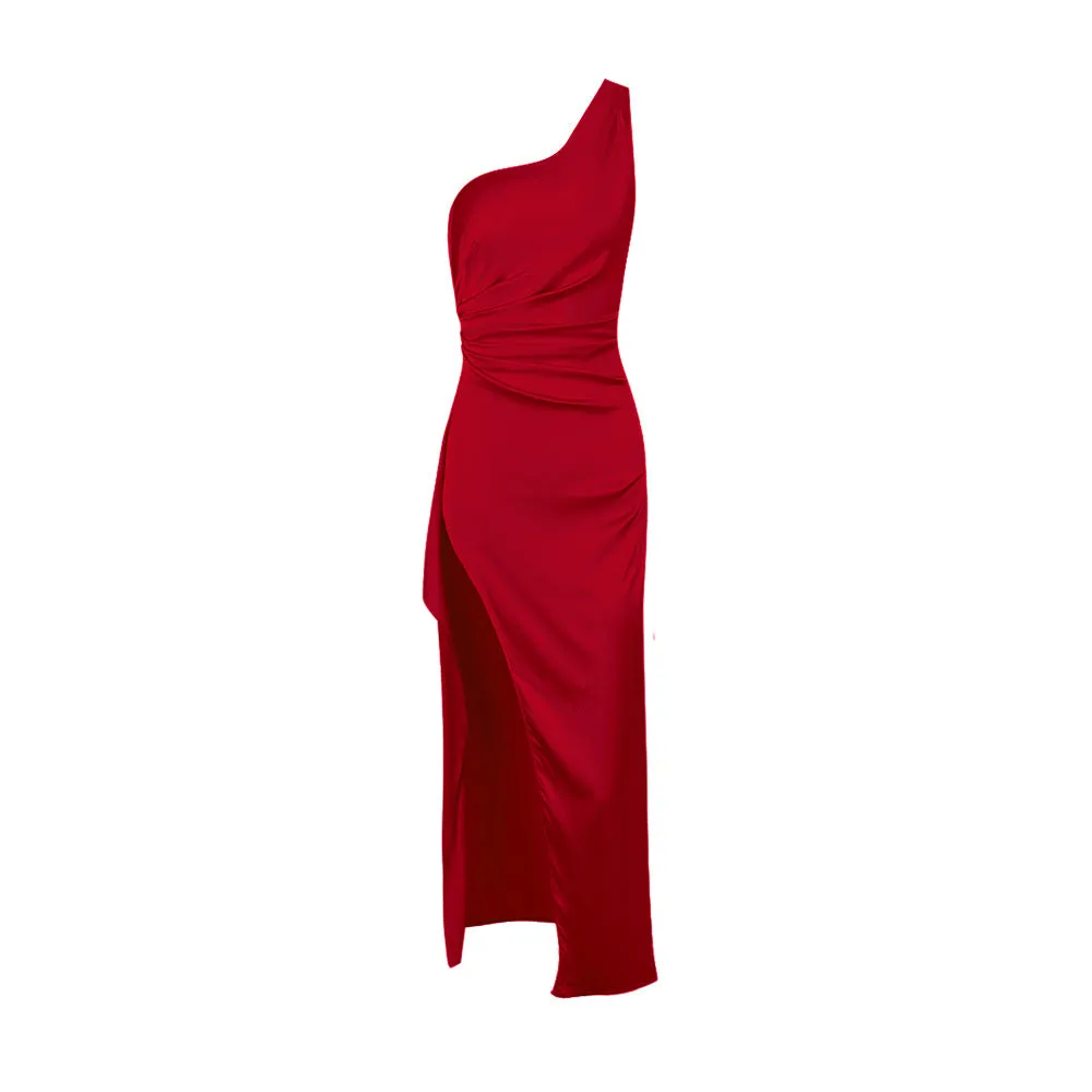 Very Sexy One Shoulder Slim Fit Slit Maxi Backless Evening Dress