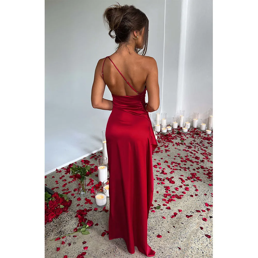 Very Sexy One Shoulder Slim Fit Slit Maxi Backless Evening Dress