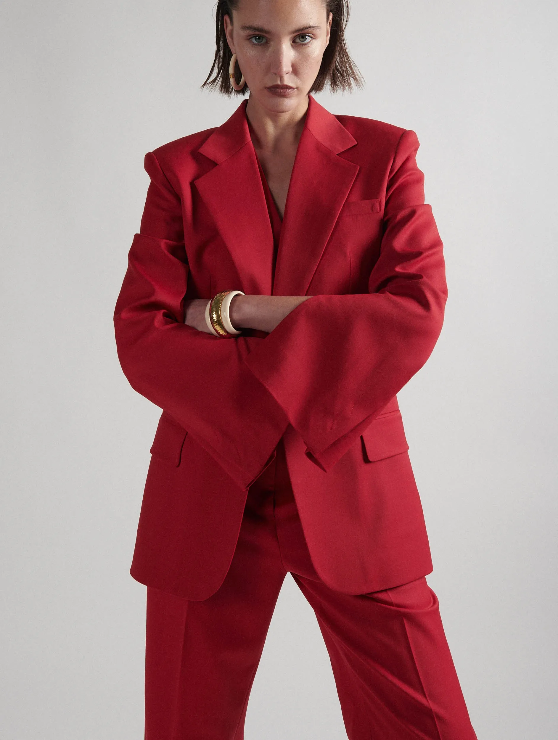 Veste de costume en gabardine de laine rouge