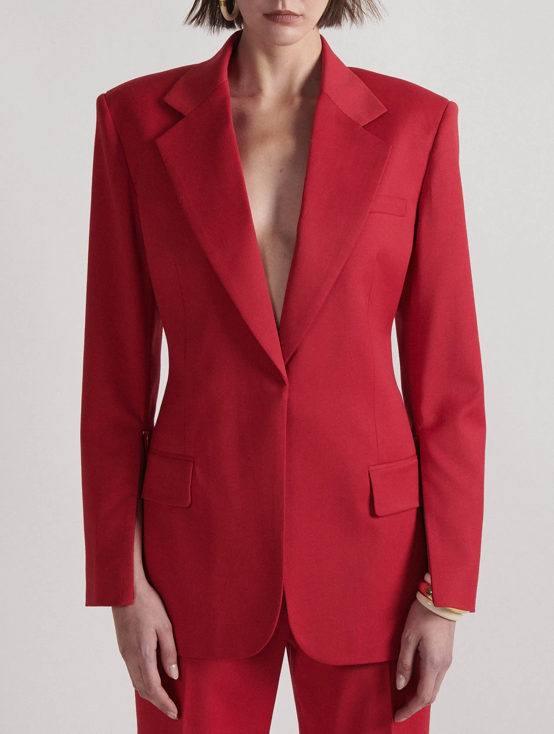 Veste de costume en gabardine de laine rouge