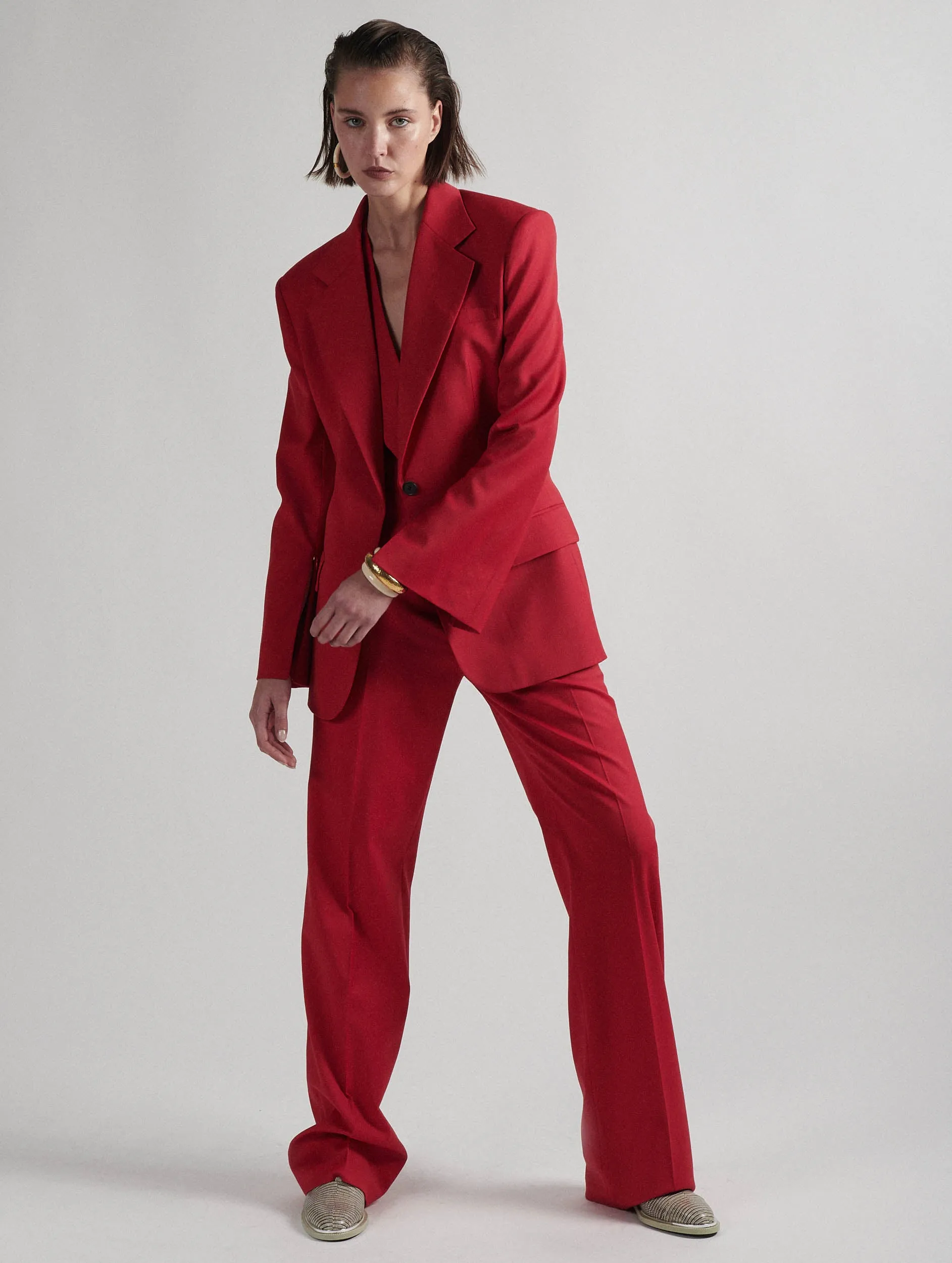 Veste de costume en gabardine de laine rouge