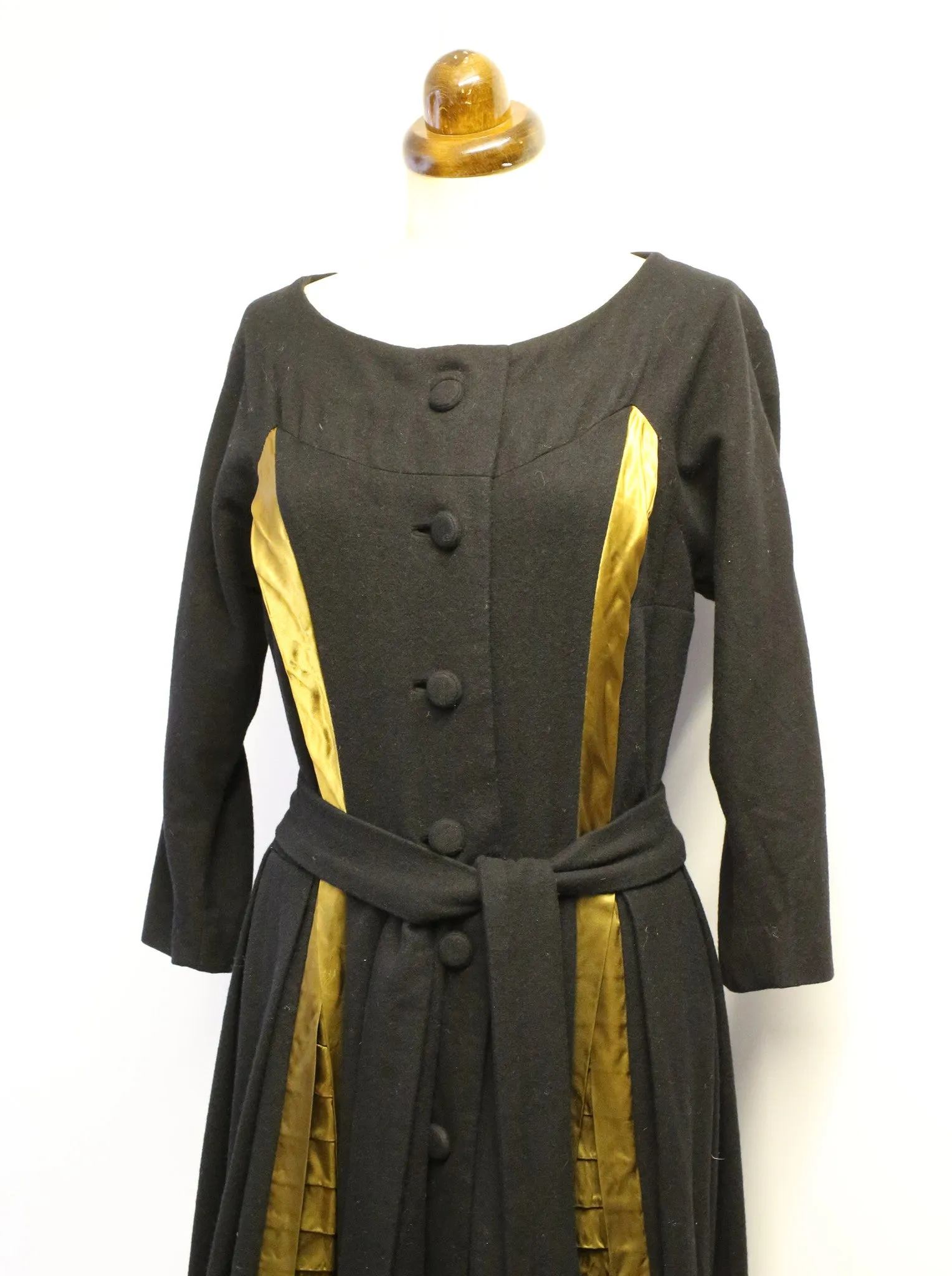 Vintage 1940s Black Gold Wool Dress