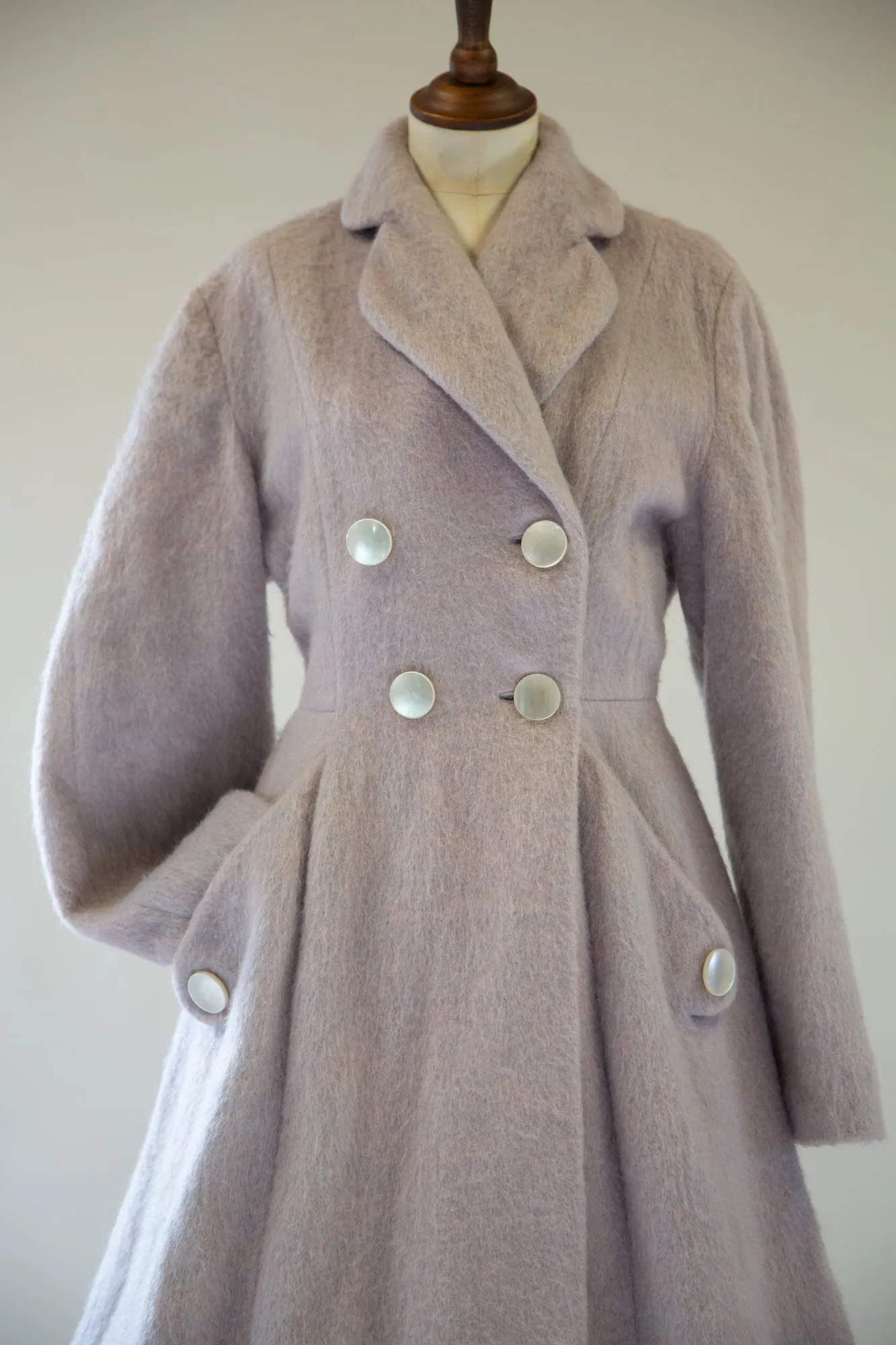 Vintage 1950s Dove Grey Mohair Princess Coat