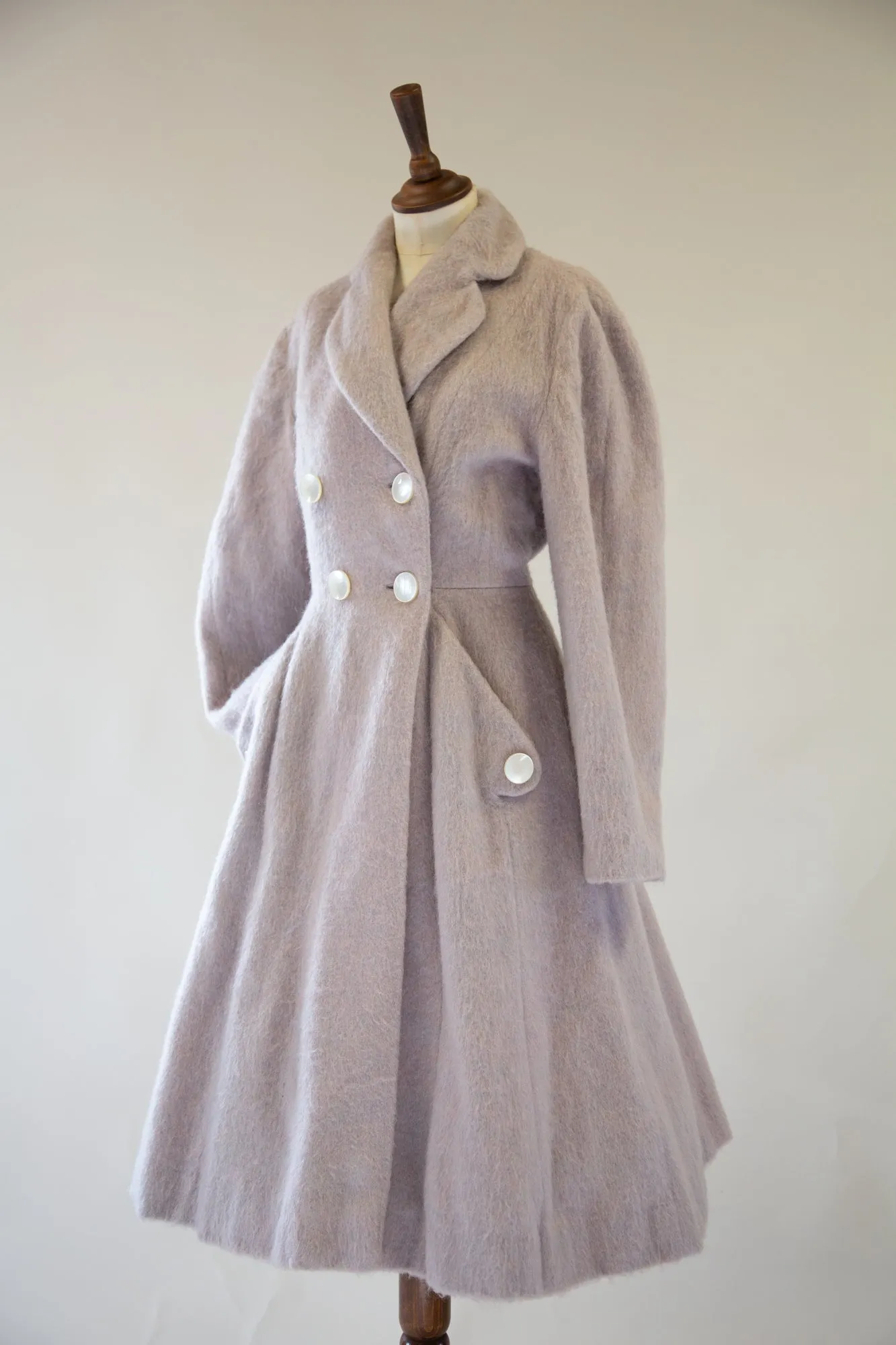 Vintage 1950s Dove Grey Mohair Princess Coat