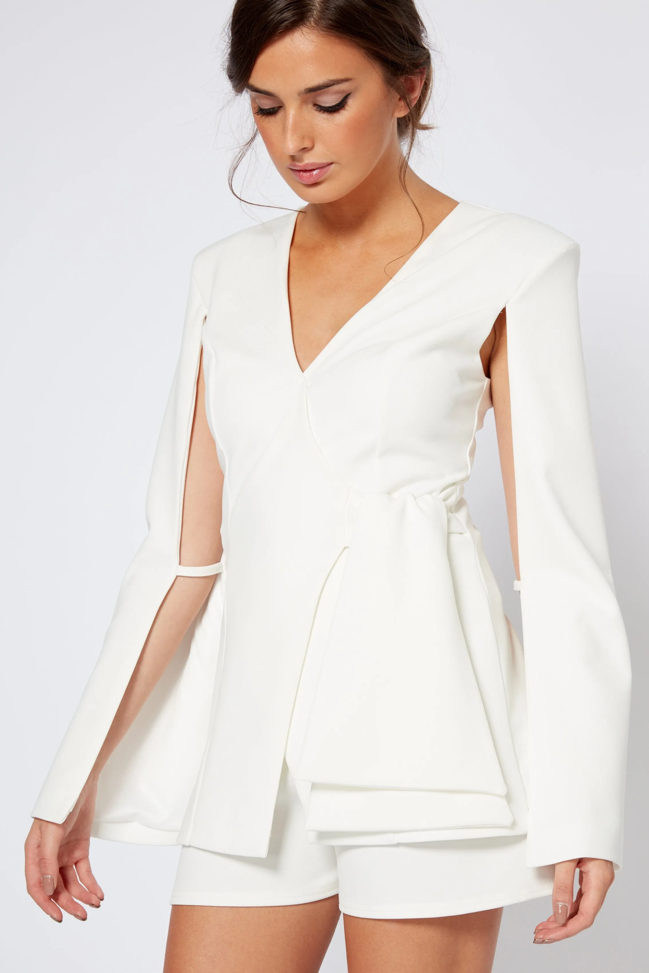 White Cape Sleeve Blazer Co-Ord