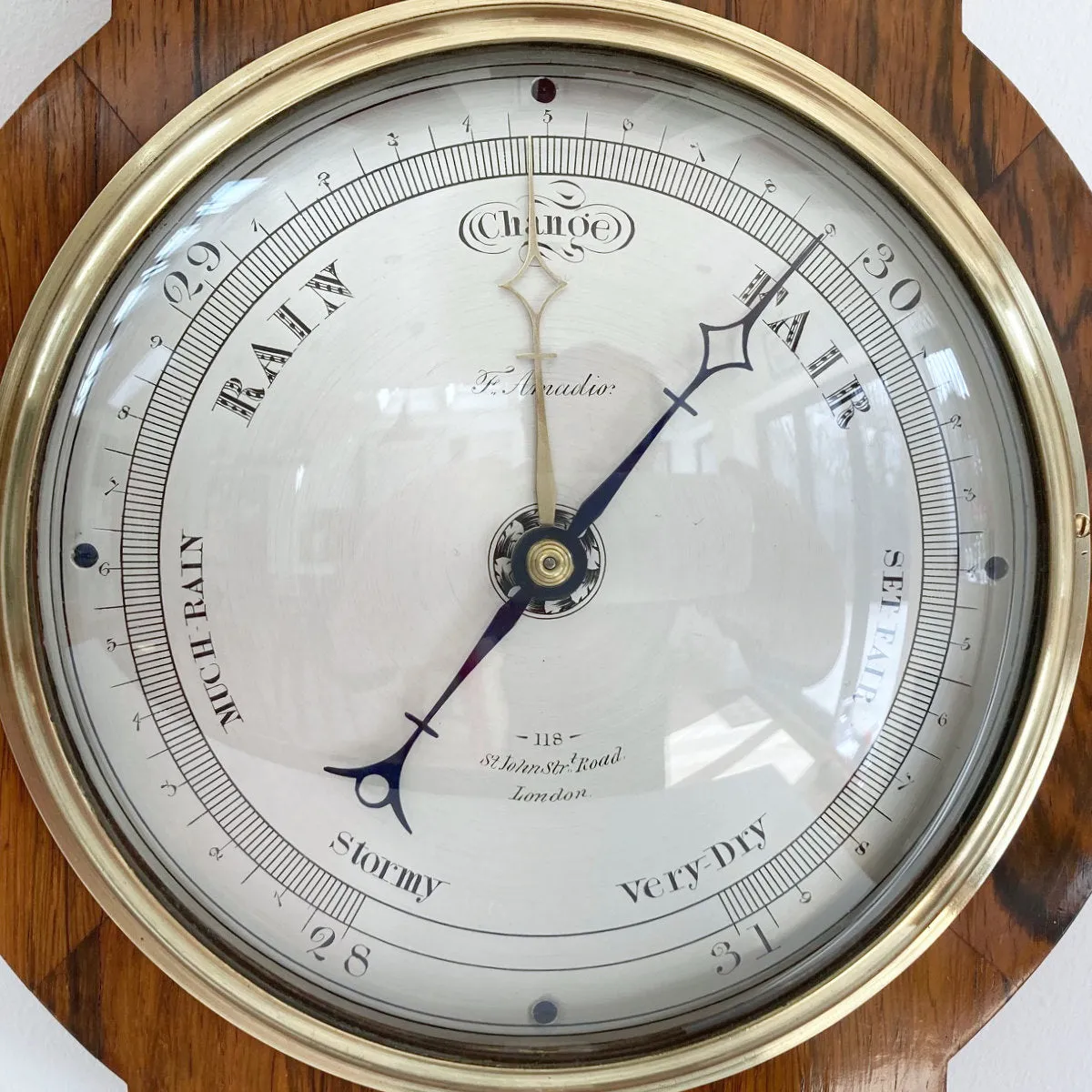 William IV Six Inch Dial Rosewood Wheel Barometer by Francis Amadio London