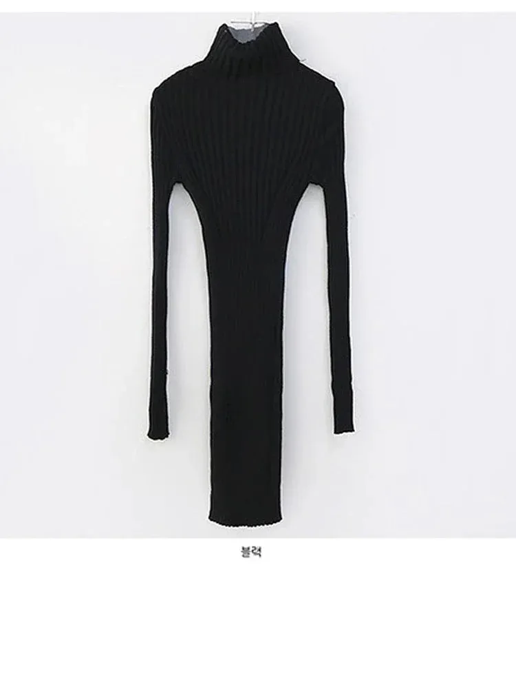 Winter Women Dress Bodycon Sweater Women Dress Long Sleeve Knitted Dresses Maxi Vintage Oversize Dresses Knitting Fall Blue