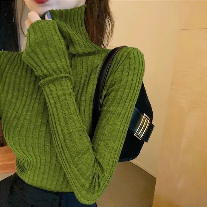 Wjczt outfit ideas winter Autumn and Winter Elegant Pile Collar Sweater Women's Inner Matching Coat Slim Bottoming Pullover Turtleneck Sweater Top