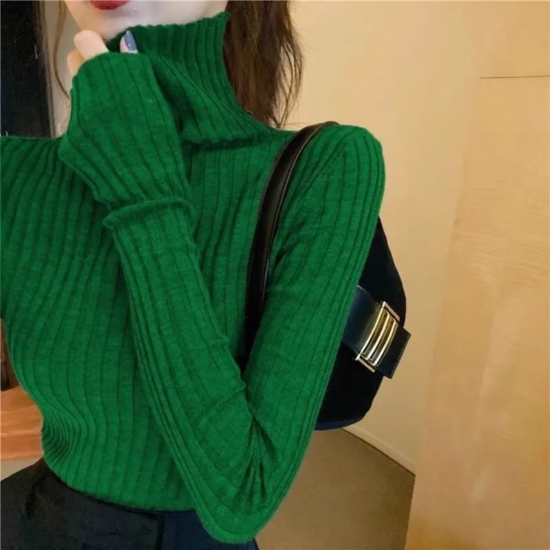 Wjczt outfit ideas winter Autumn and Winter Elegant Pile Collar Sweater Women's Inner Matching Coat Slim Bottoming Pullover Turtleneck Sweater Top