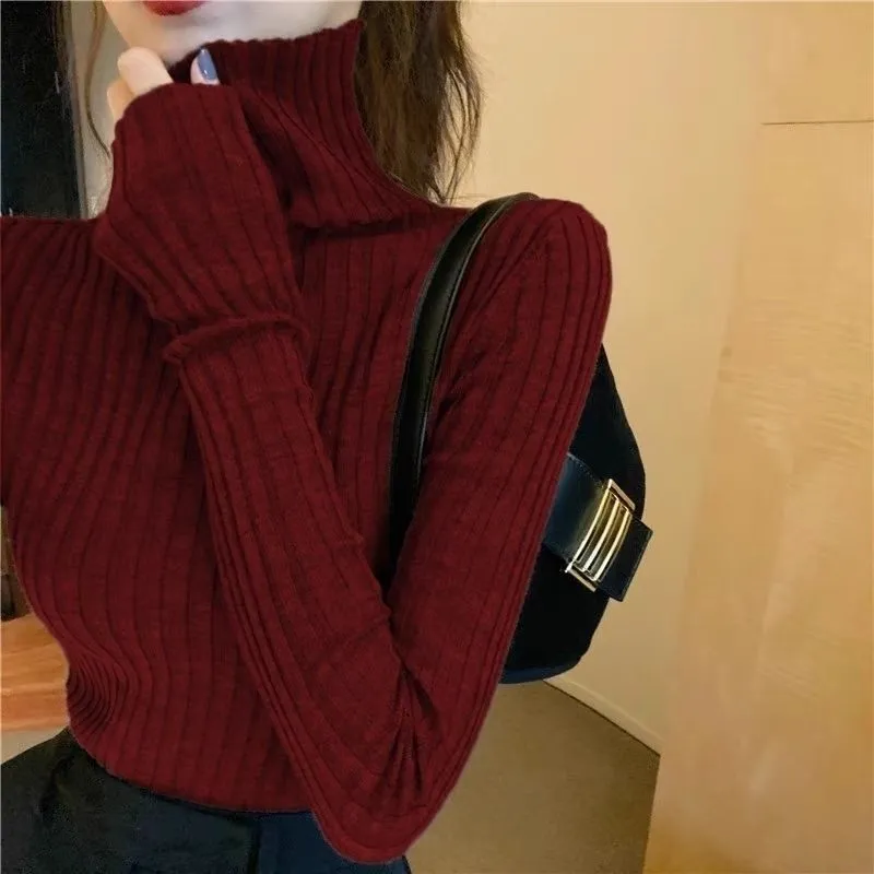 Wjczt outfit ideas winter Autumn and Winter Elegant Pile Collar Sweater Women's Inner Matching Coat Slim Bottoming Pullover Turtleneck Sweater Top