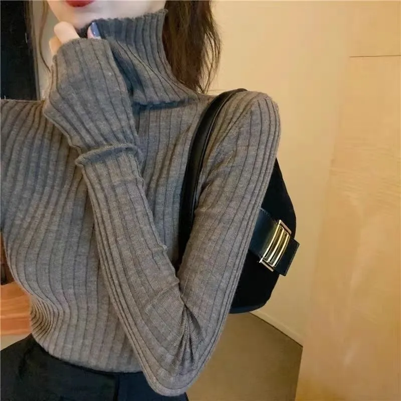 Wjczt outfit ideas winter Autumn and Winter Elegant Pile Collar Sweater Women's Inner Matching Coat Slim Bottoming Pullover Turtleneck Sweater Top