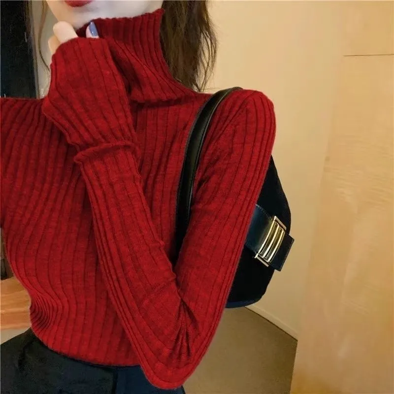 Wjczt outfit ideas winter Autumn and Winter Elegant Pile Collar Sweater Women's Inner Matching Coat Slim Bottoming Pullover Turtleneck Sweater Top