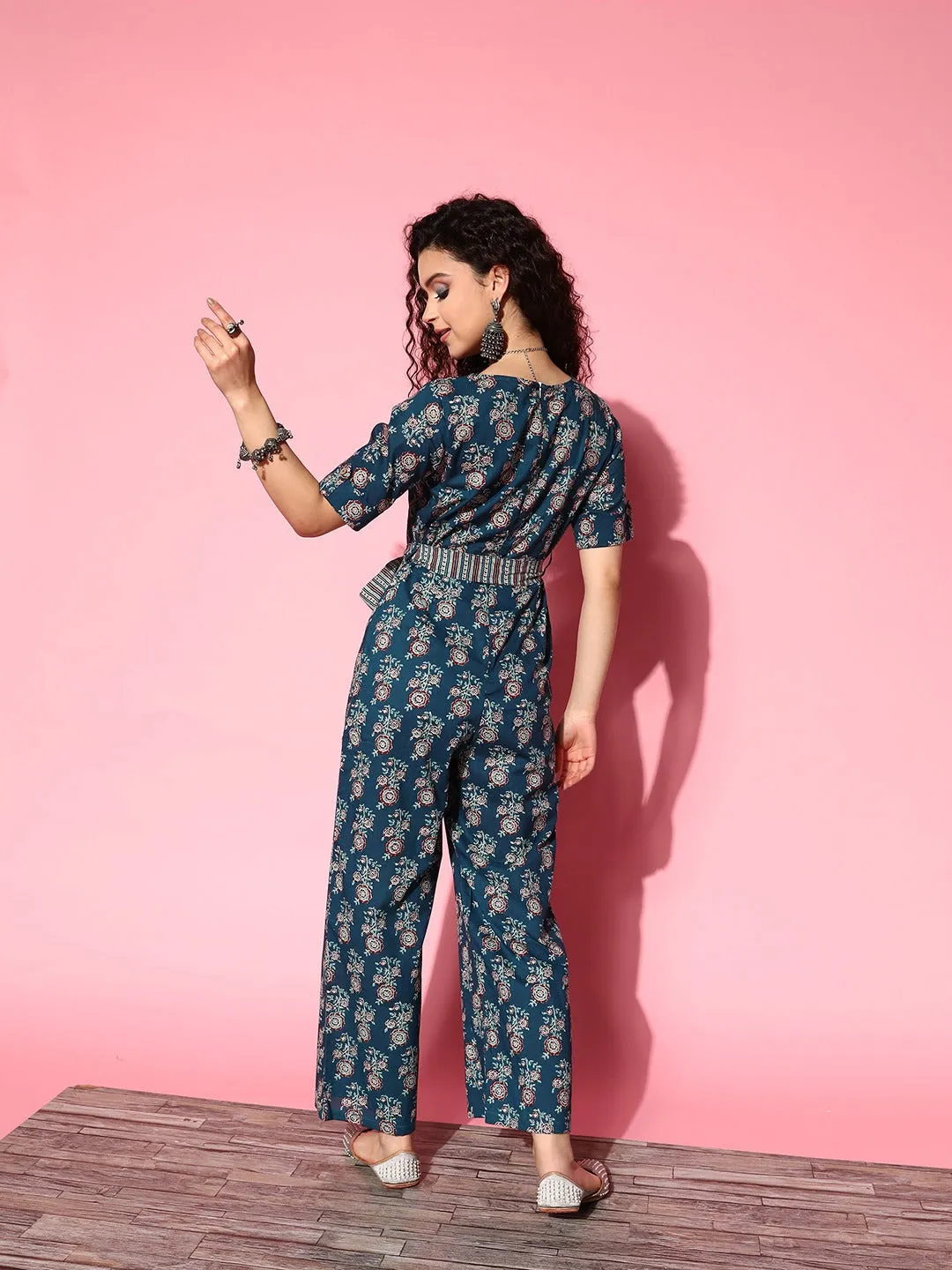 Women Blue Pure Cotton Jumpsuit