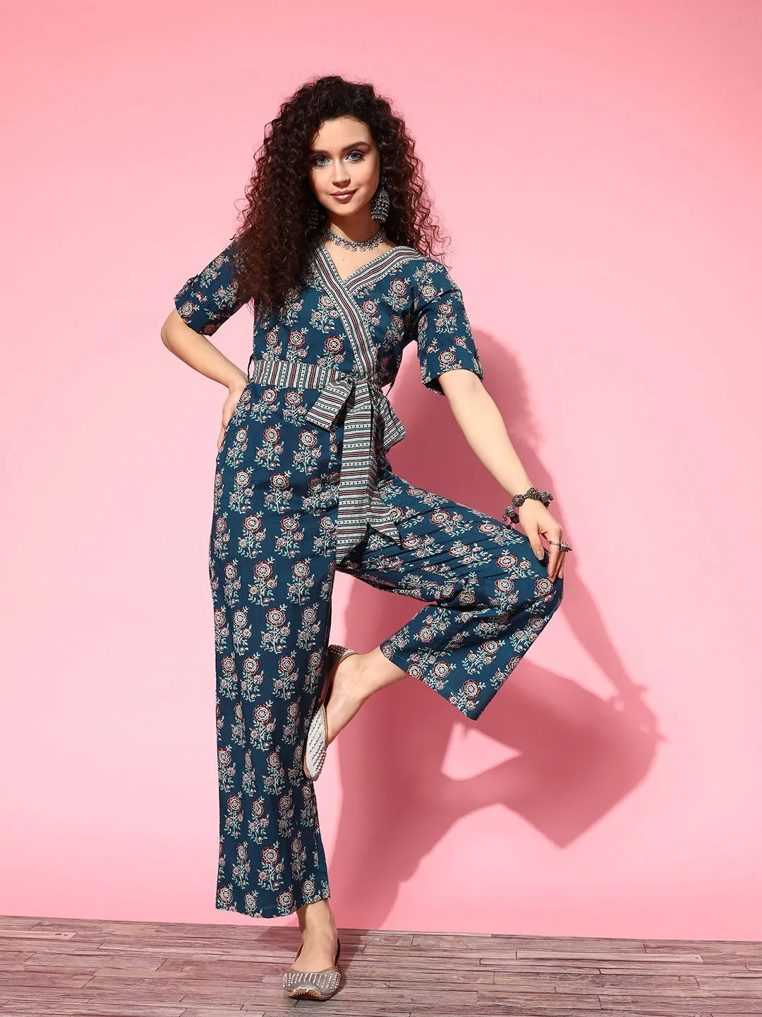 Women Blue Pure Cotton Jumpsuit