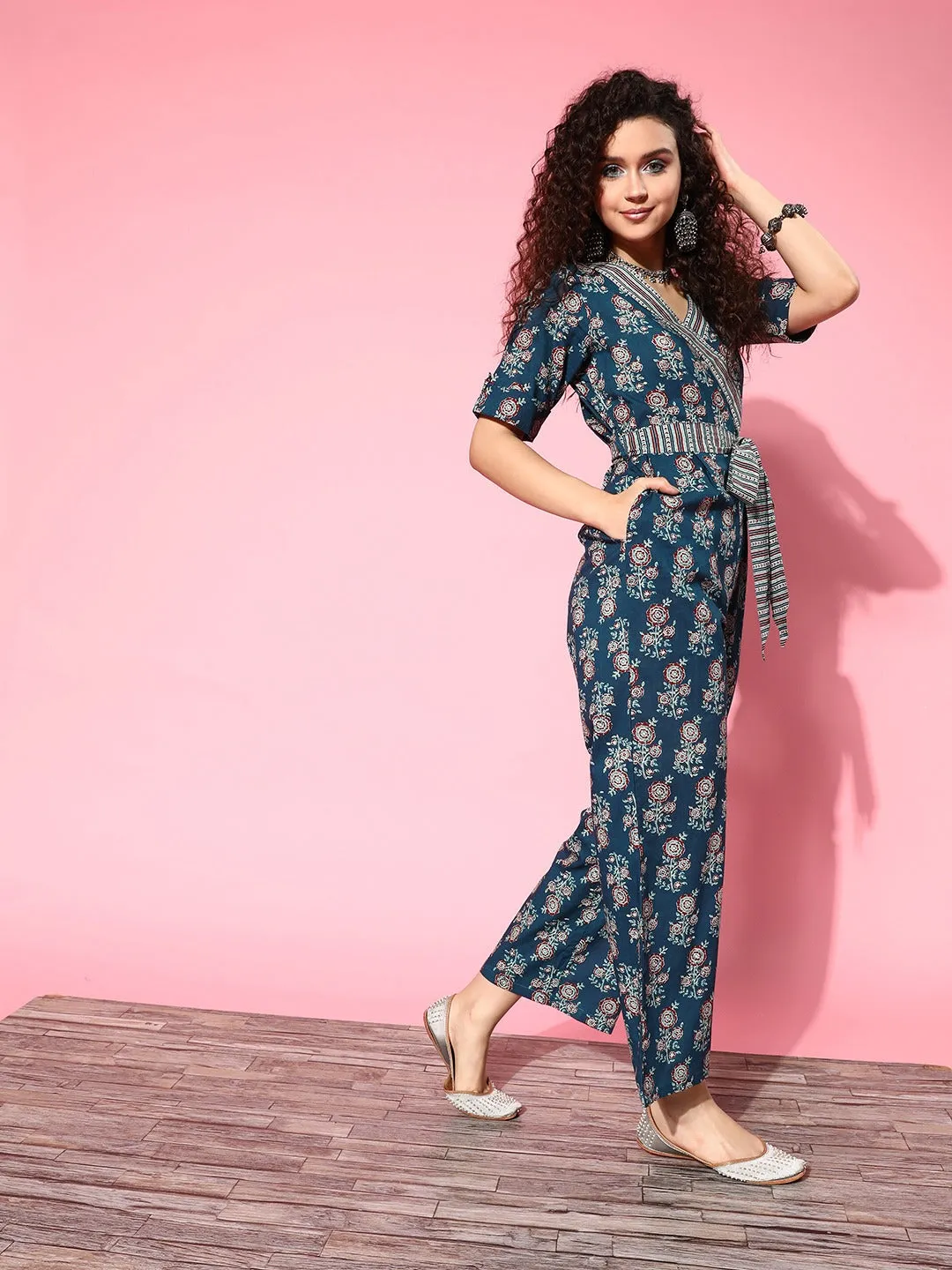 Women Blue Pure Cotton Jumpsuit