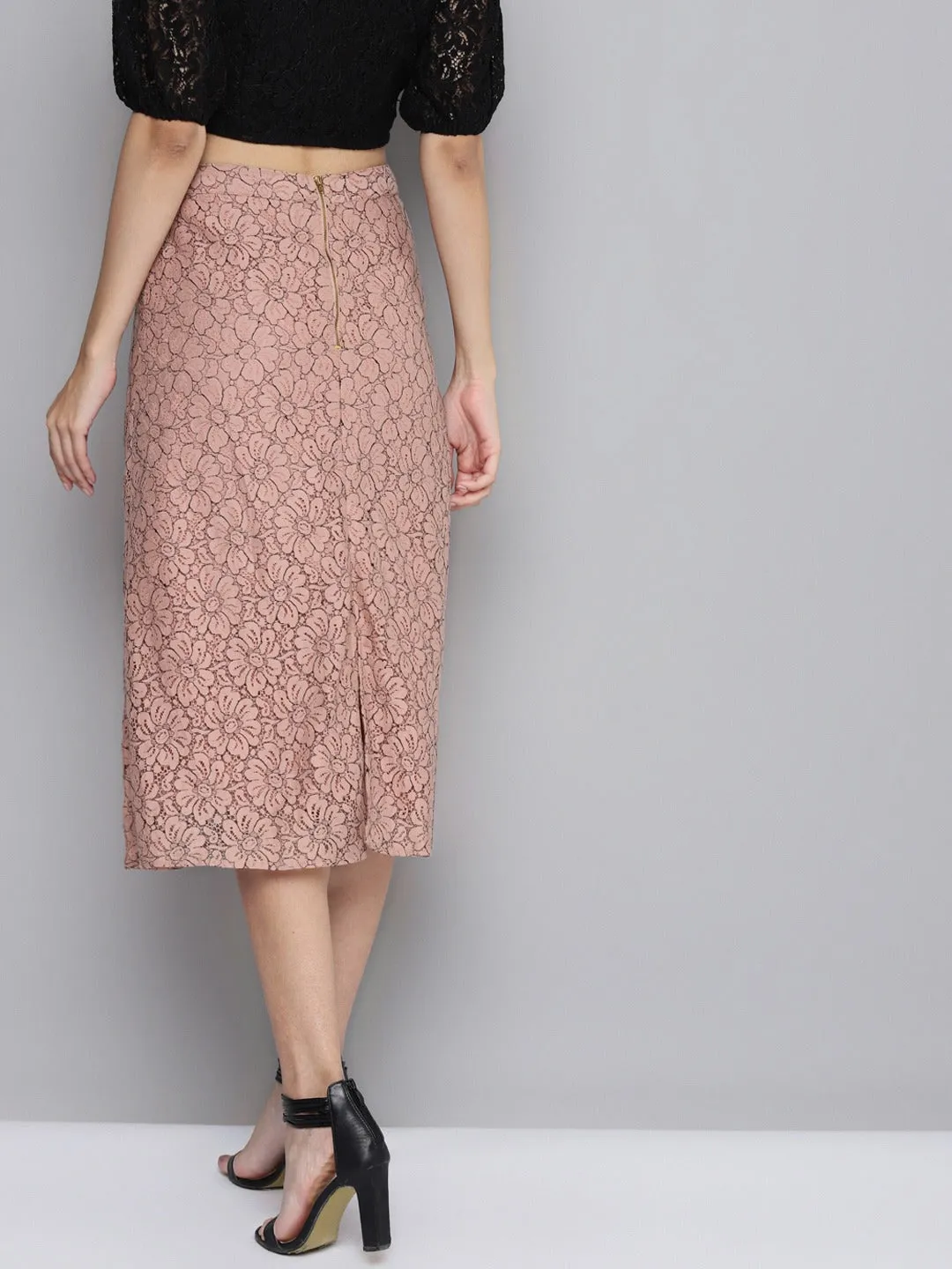 Women Dusty Pink Lace A-Line Skirt