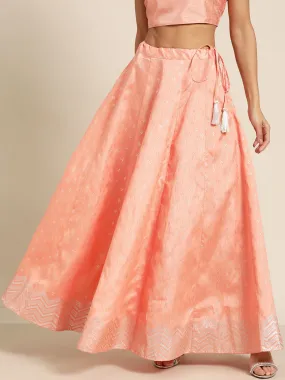 Women Peach Silver Foil Anarkali Skirt