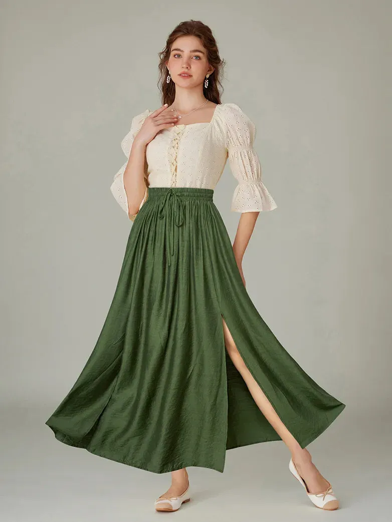 Women Renaissance Front Slit Skirt Maxi Pocket Skirts