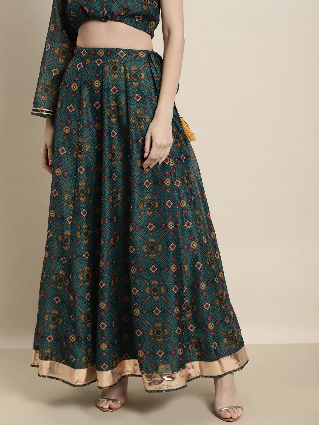 Women Teal Patola Anarkali Skirt