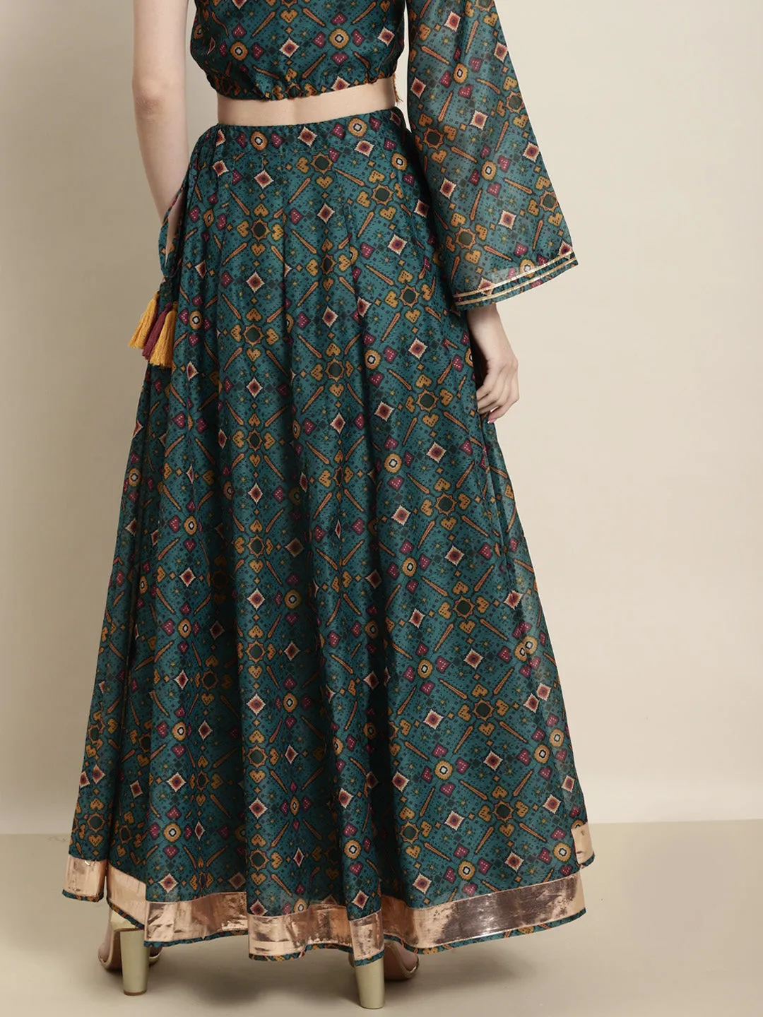 Women Teal Patola Anarkali Skirt