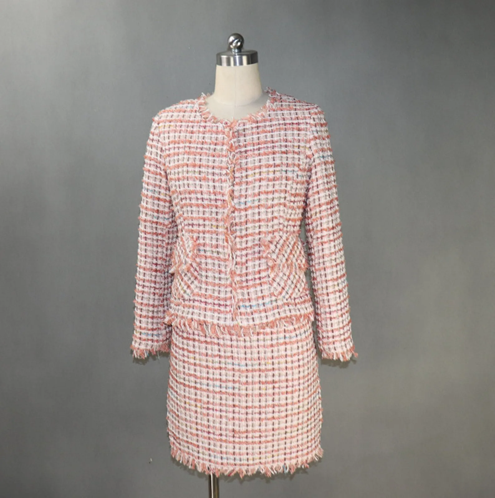 Womens Checked Tassel Jacket Coat Blazer Shorts/Skirts