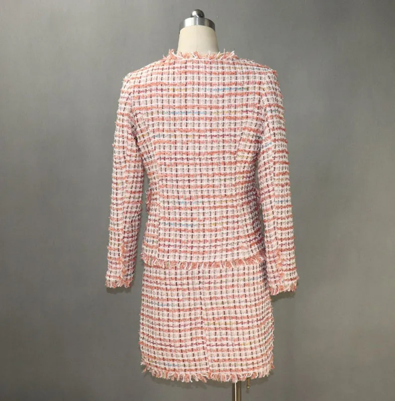 Womens Checked Tassel Jacket Coat Blazer Shorts/Skirts