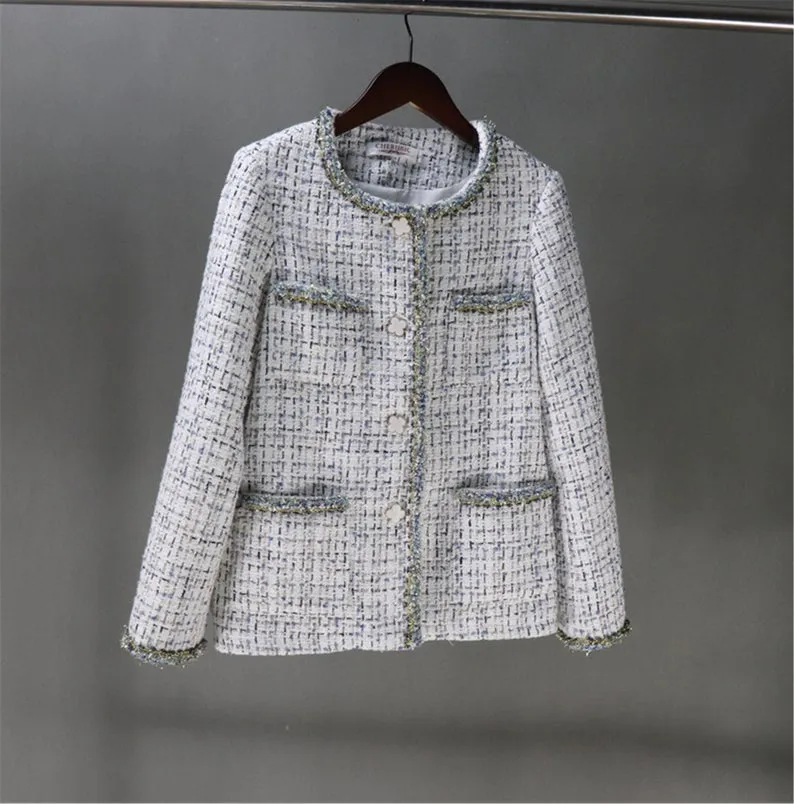 Womens CUSTOM MADE Little Flower Button Tweed Jacket Coat Blazer