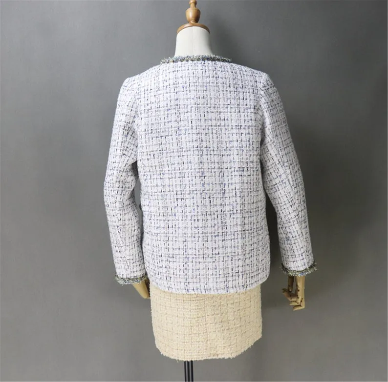 Womens CUSTOM MADE Little Flower Button Tweed Jacket Coat Blazer