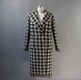 Women's Designer Inspired CUSTOM MADE Hounds tooth Frayed Long Coat