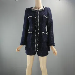 Womens Designer Inspired CUSTOM MADE Pearl Navy Jacket Coat Blazer Shorts/Skirts