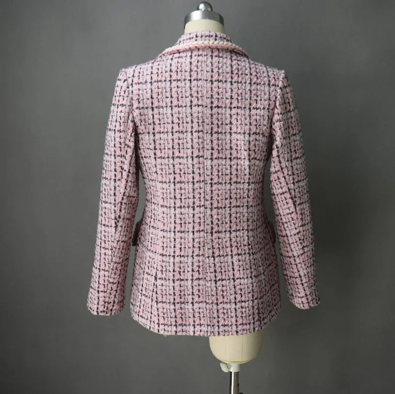 Womens Designer Inspired CUSTOM MADE to Order Pink Hounds tooth Tweed Jacket Coat Blazer