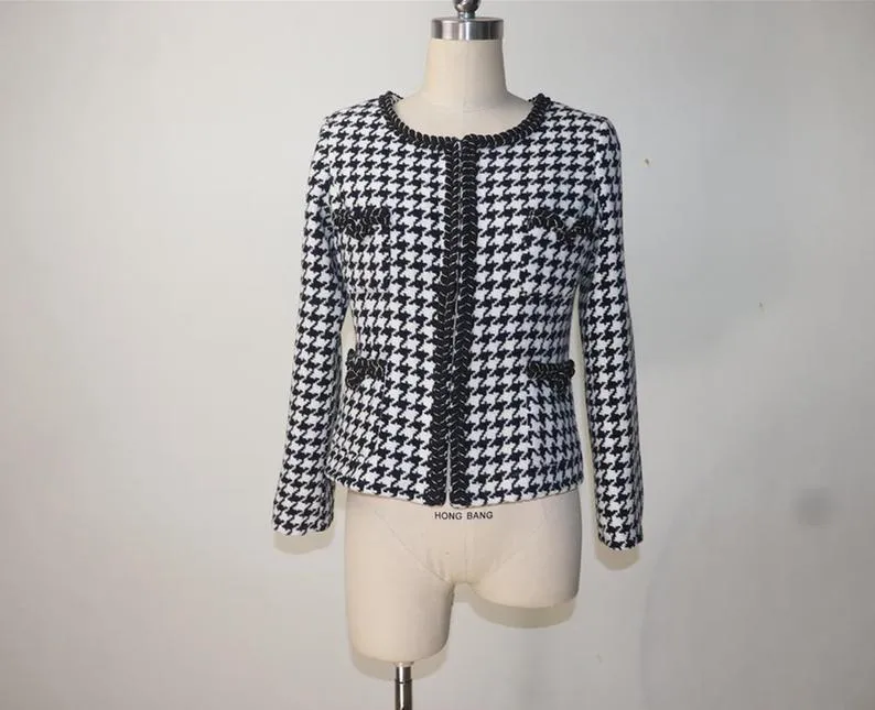 Womens Designer Inspired Custom Made Tweed Houndstooth Blazer   Skirt Suit