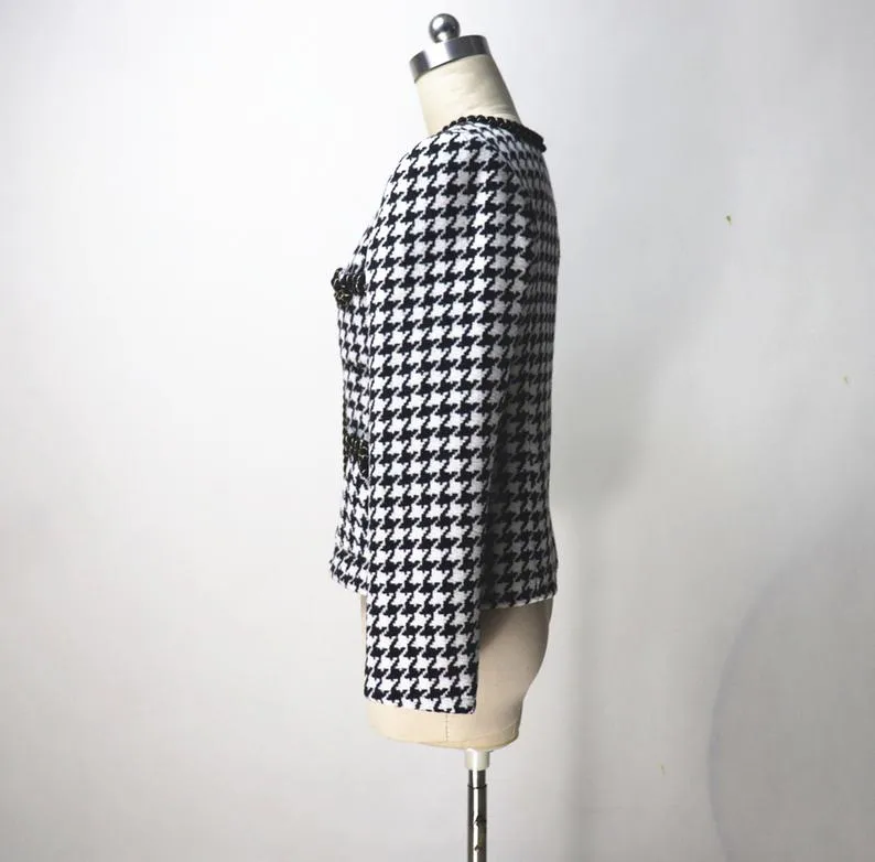 Womens Designer Inspired Custom Made Tweed Houndstooth Blazer   Skirt Suit