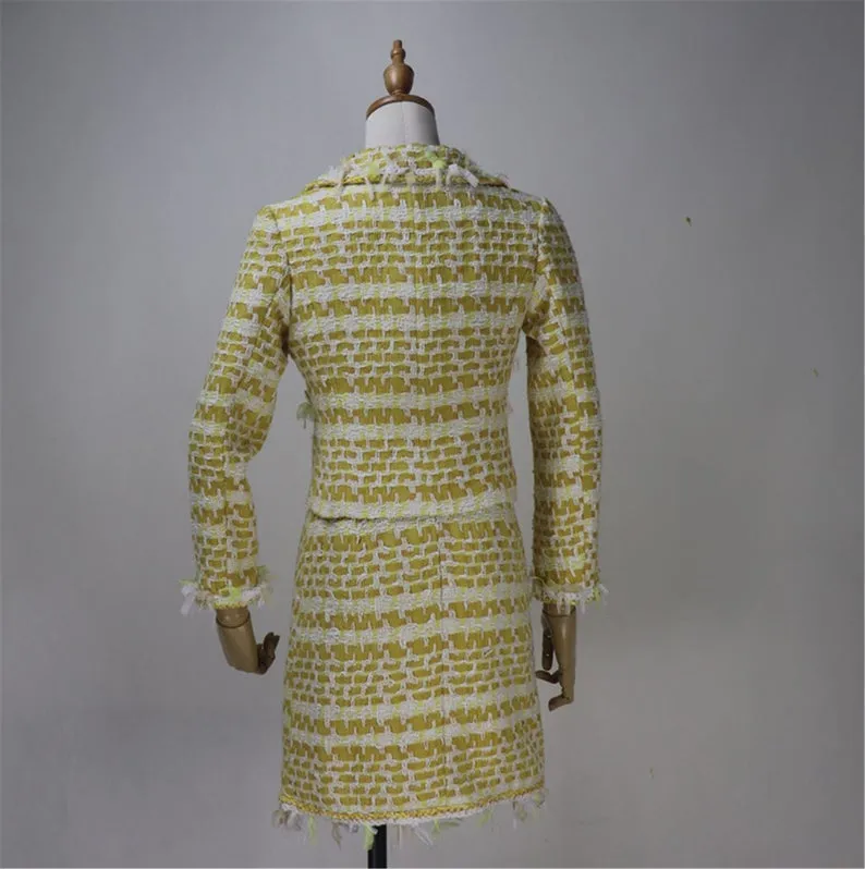 Womens Designer Inspired Custom Made Yellow Tweed Blazer   Skirt Suit