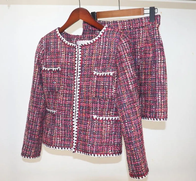 Women's Tailor Made Tweed Red Blazer   Skirt Suit