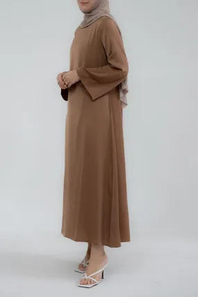 Yasmin Slip dress maxi length with a detachable belt and kimono sleeves in brown