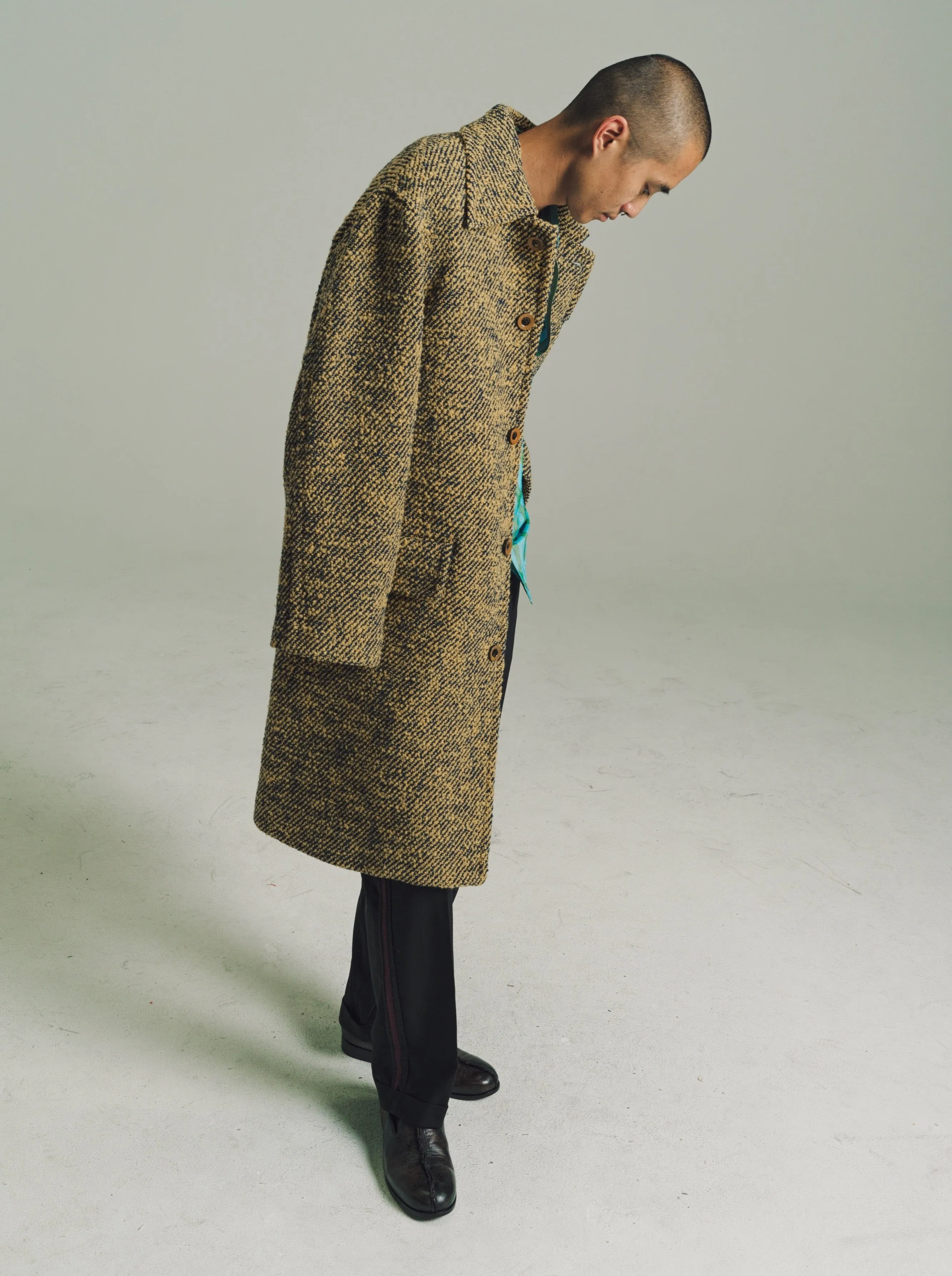 Yellow & Blue Wool Heavy Tweed Liberty Coat