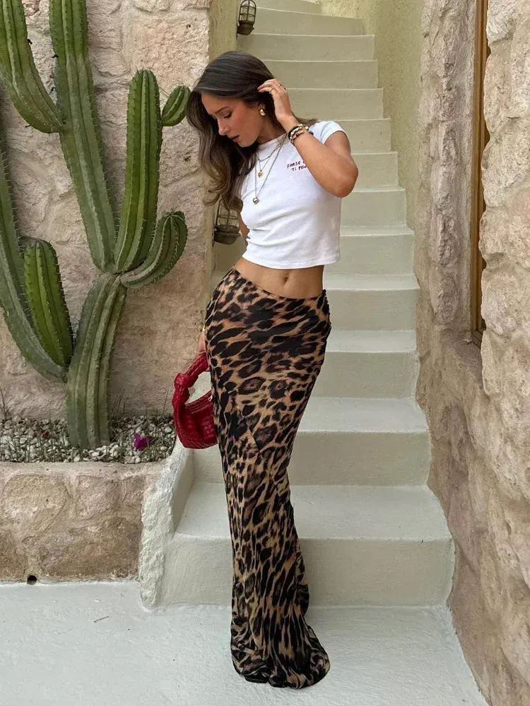 YESMYTOOL  -  2024 Chic Leopard Print High-waisted Skirt Ladies Fashion Tight Floor-length Skirts Spring Summer Women Sexy High Streetwear