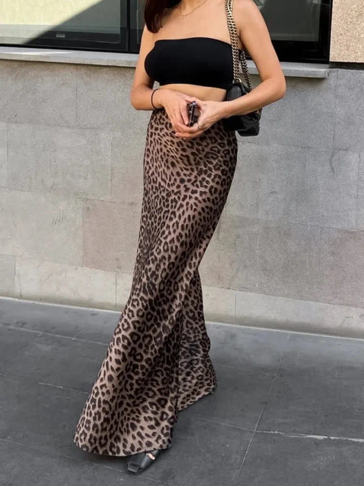 YESMYTOOL  -  2024 Chic Leopard Print High-waisted Skirt Ladies Fashion Tight Floor-length Skirts Spring Summer Women Sexy High Streetwear