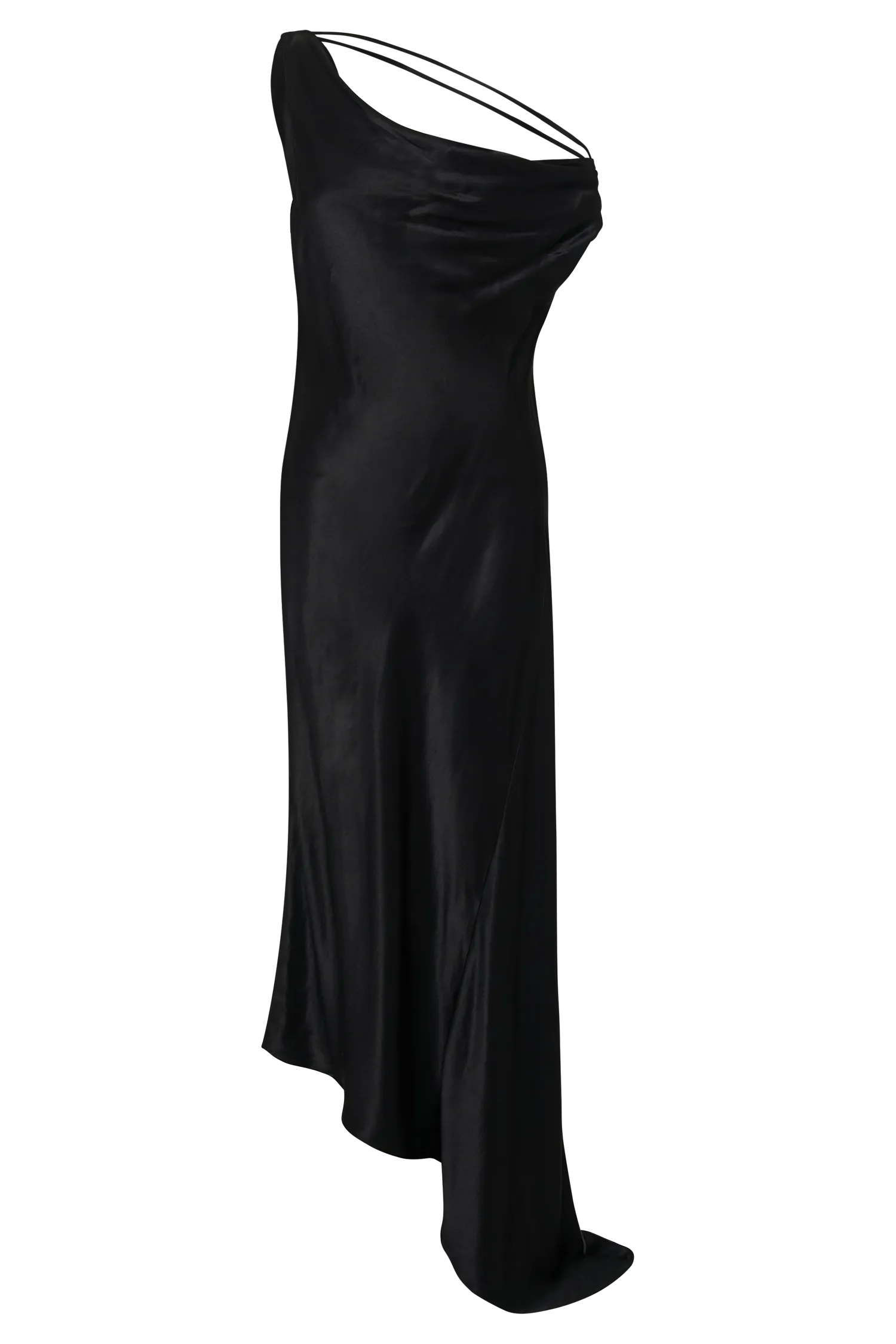 Yvette Slip Maxi Dress With Asymmetrical Hem - Black