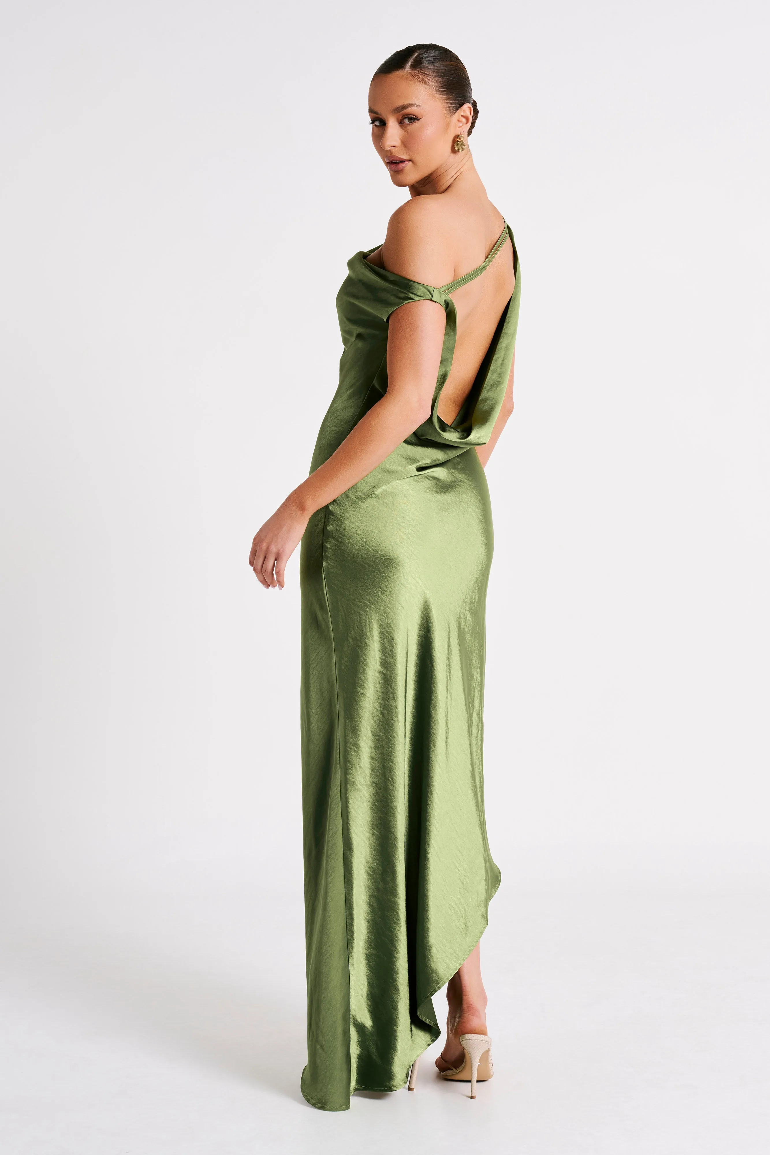 Yvette Slip Maxi Dress With Asymmetrical Hem - Emerald