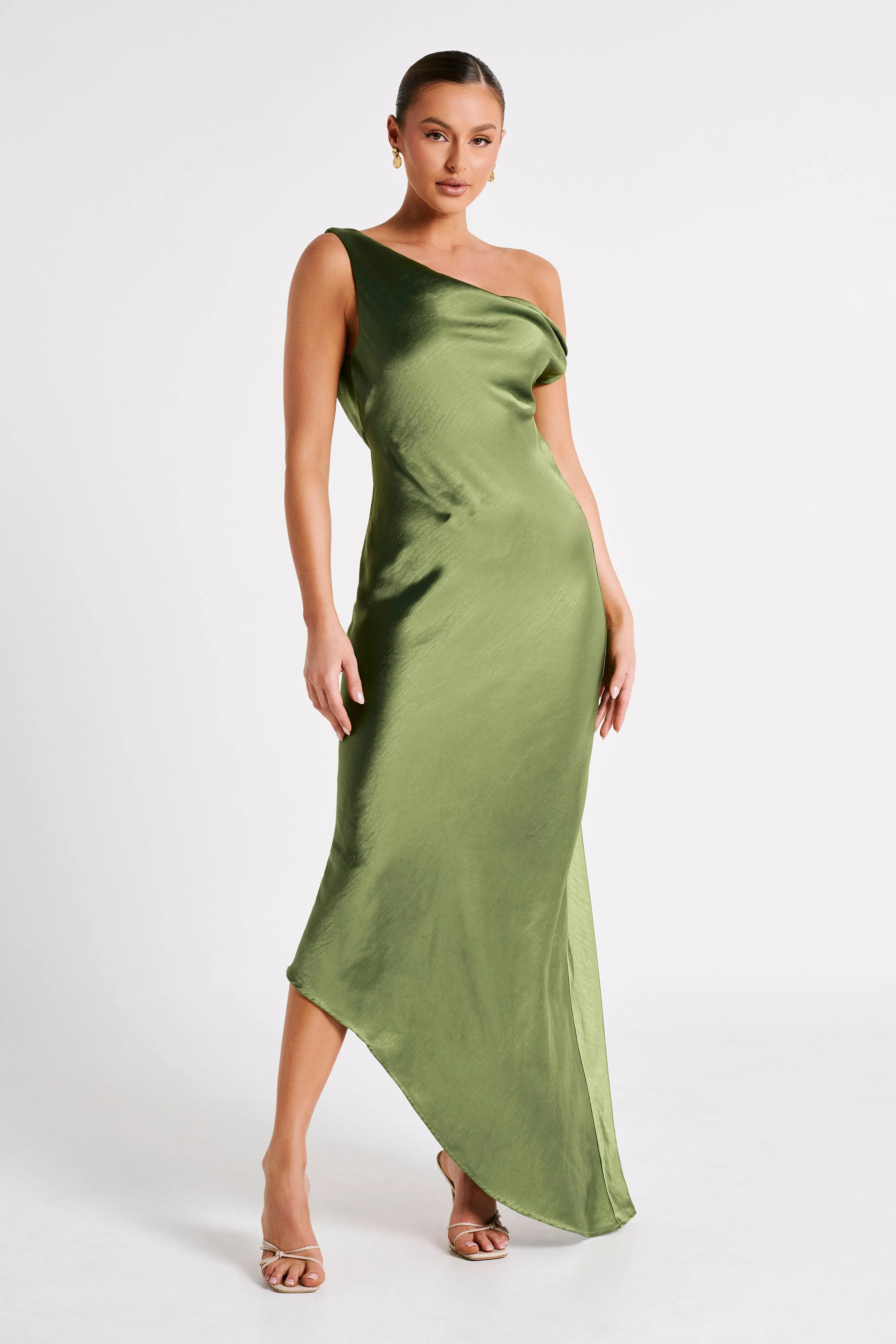 Yvette Slip Maxi Dress With Asymmetrical Hem - Emerald