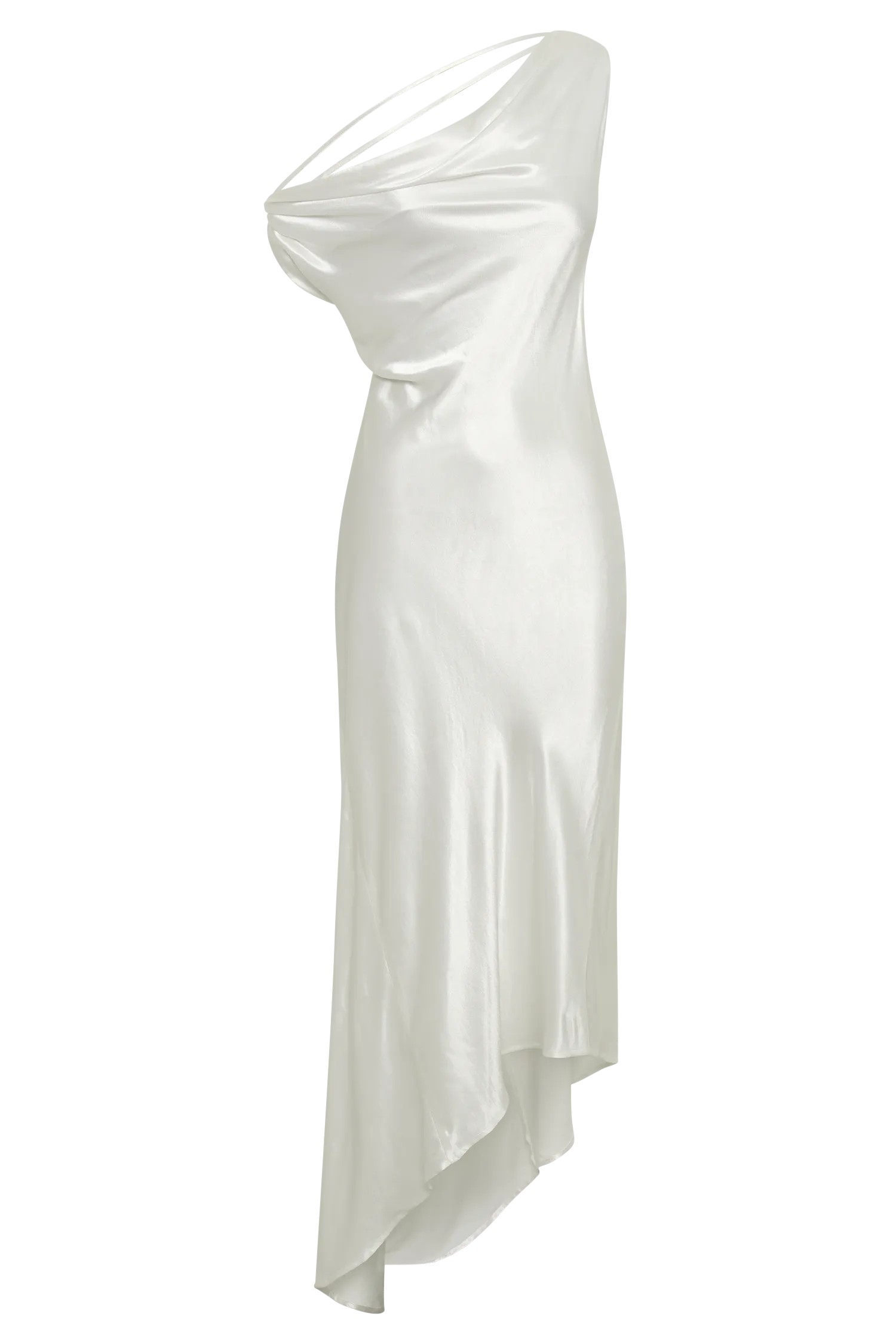 Yvette Slip Maxi Dress With Asymmetrical Hem - White